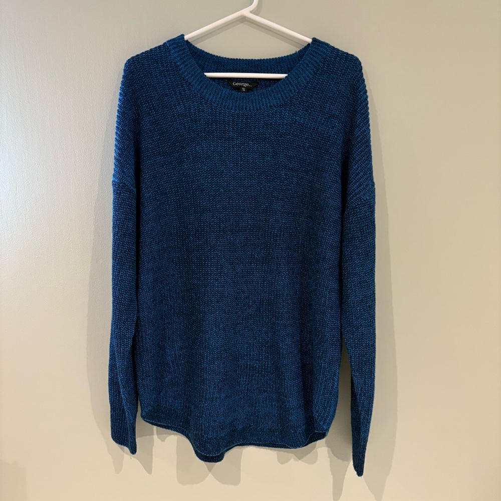 Deep Blue Heathered Cozy Crew Neck Knit Sweater